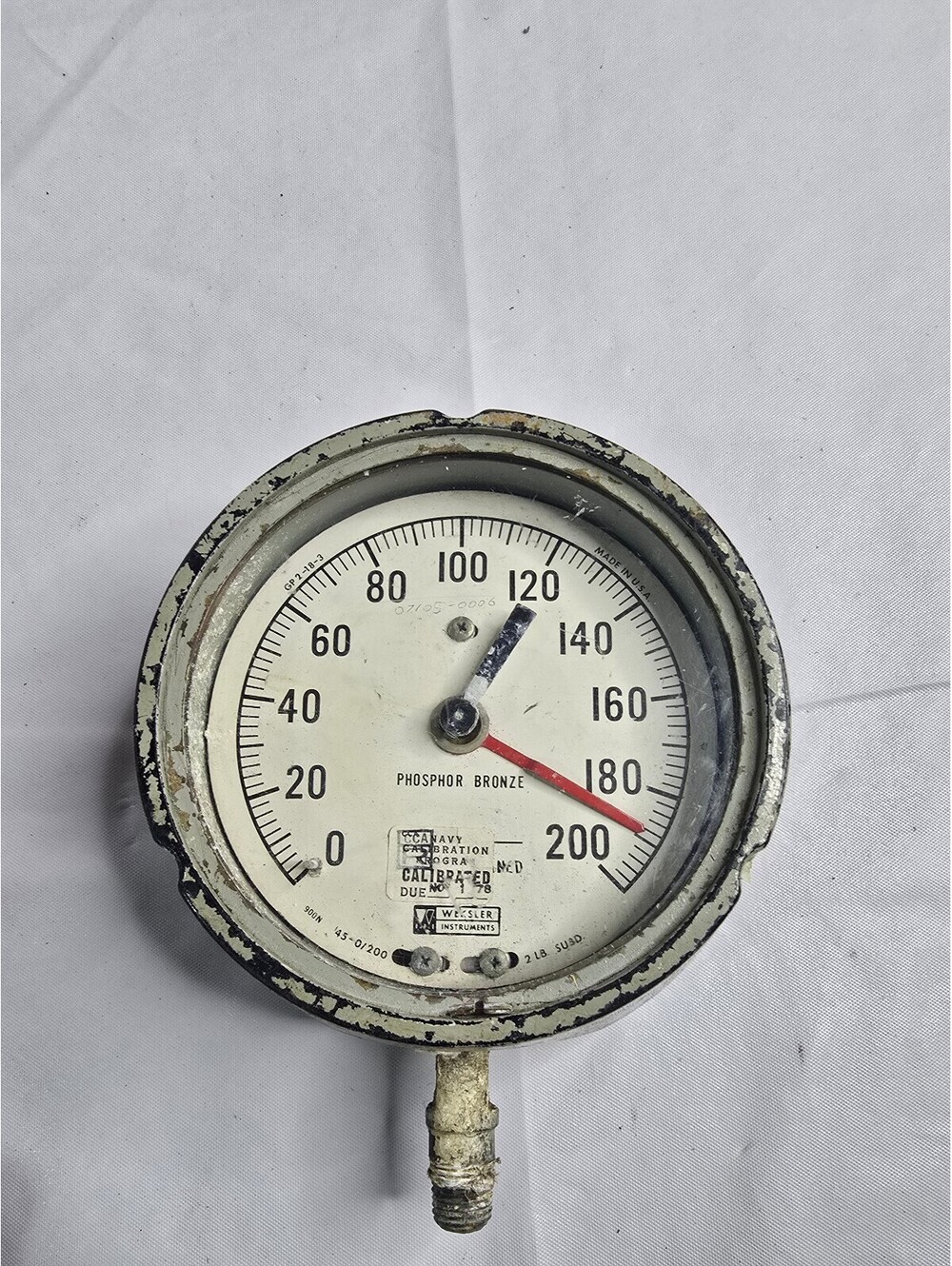 Vintage US Navy Weksler 5" Pressure Gauge 0-200 PSI Untested Patina AS-IS